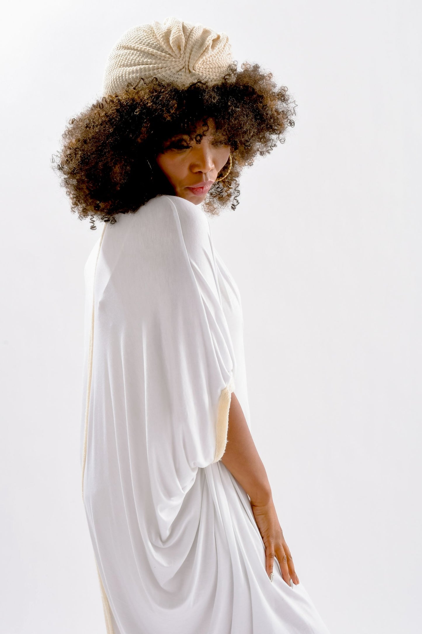 The Burt Dress - White with Natural Barley  contrast