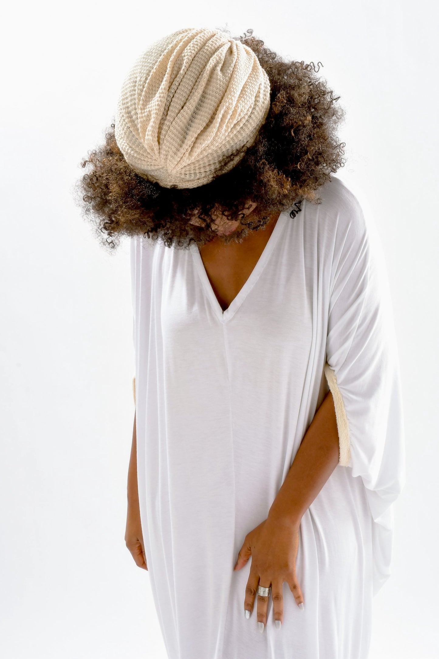 The Burt Dress - White with Natural Barley  contrast