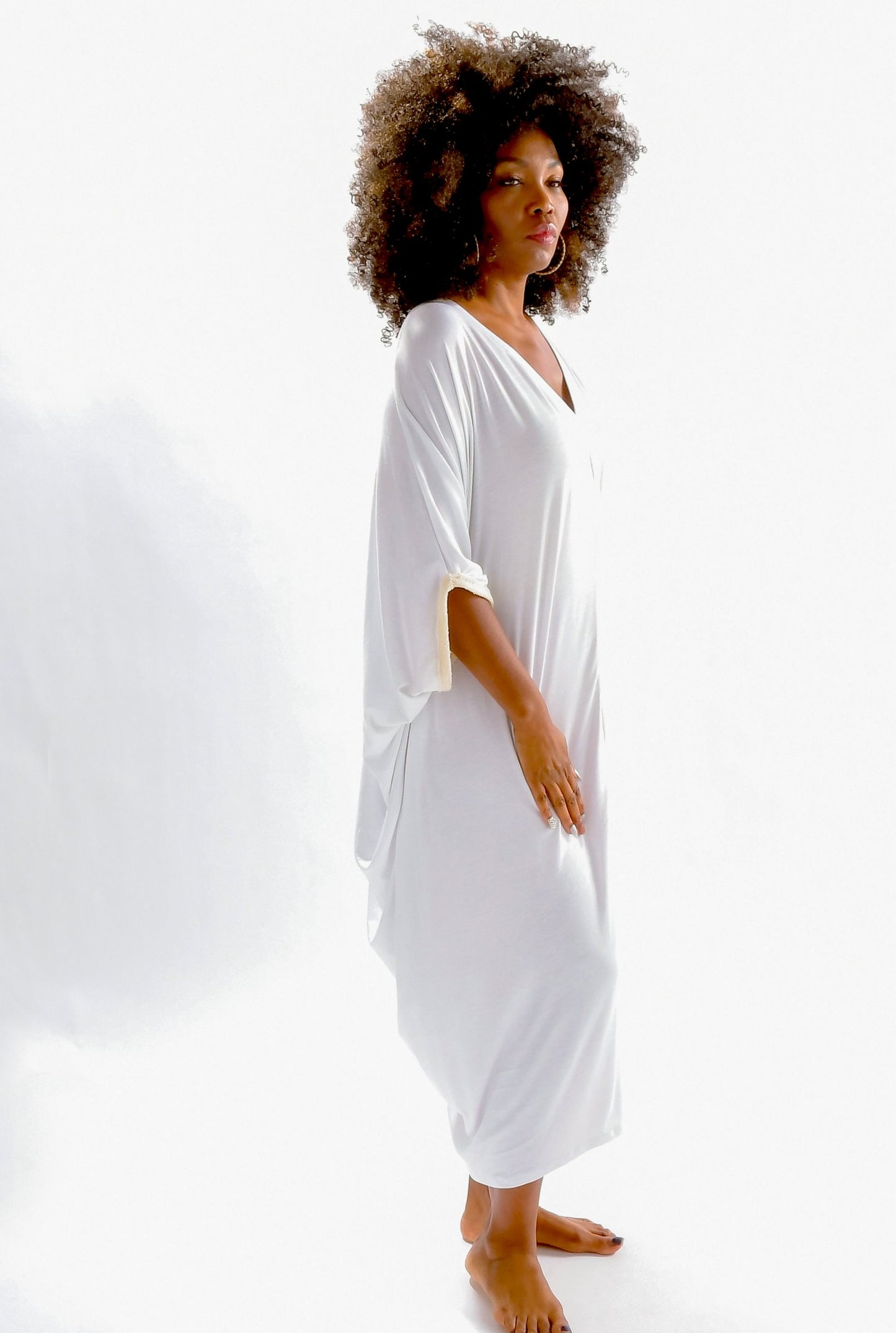 The Burt Dress - White with Natural Barley  contrast