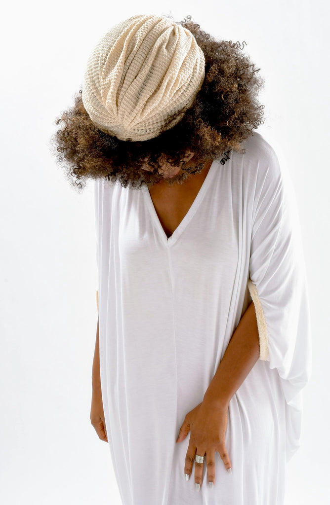 The Burt Dress - White with Natural Barley  contrast