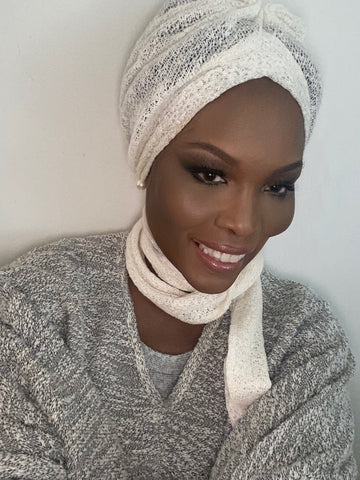 Crochet  Turban Scarf with Sequins